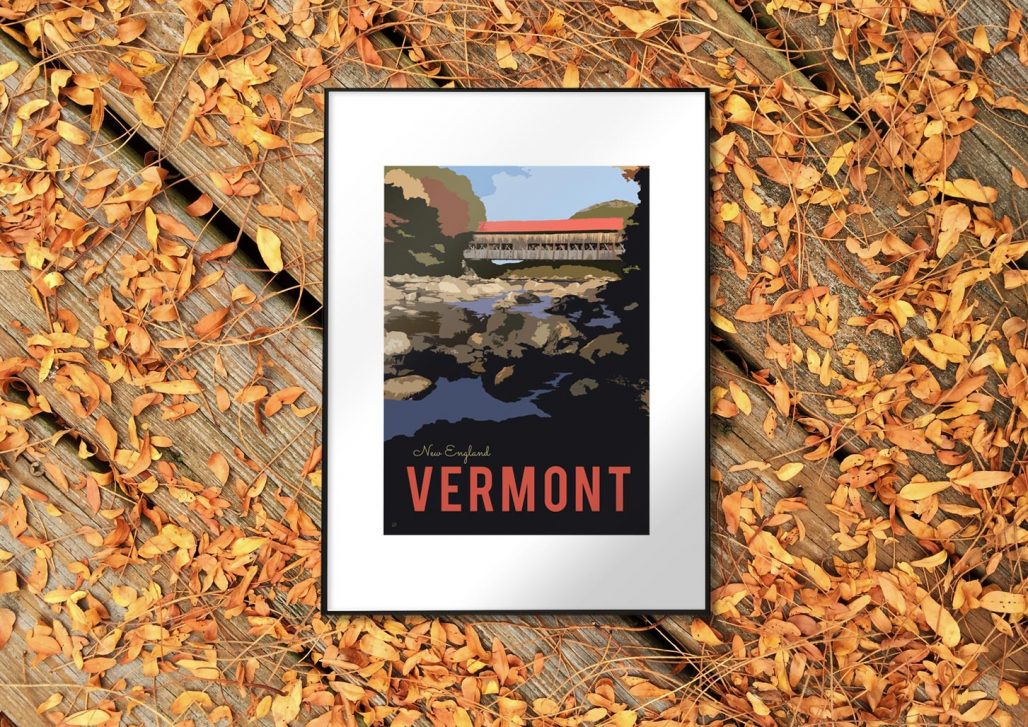 Print of Covered Bridge in Vermont
