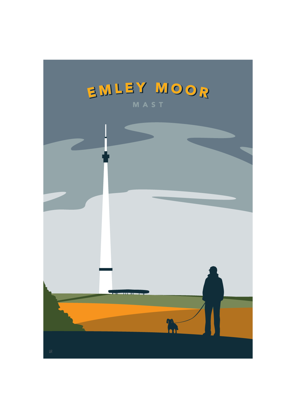 Limited edition print of Emley Moor Mast Grey and Yellow