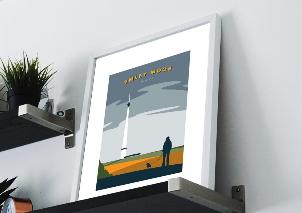 Emley Moor Mast Limited edition print in Grey and yellow