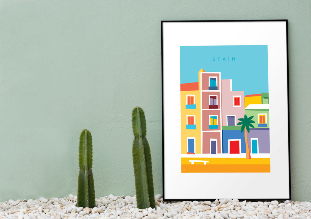 A3 print of coloured buildings in Spain